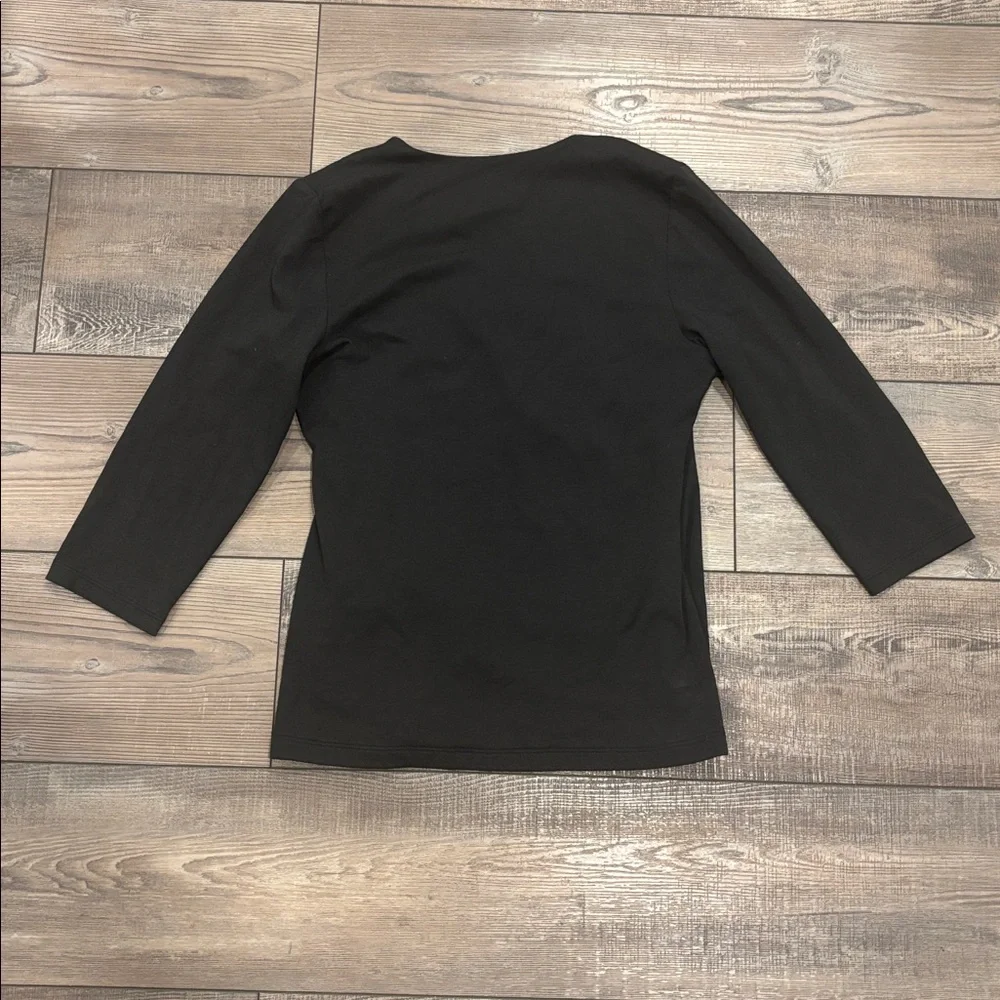 Soft Surroundings Faux Wrap Front Top Pima Cotton Black Stretch V Neck - Picture 5 of 5